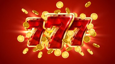 Kumar makinesi büyük ikramiyeyi kazandı. 777 Büyük Kazanç konsepti. Kumarhane ikramiyesi.