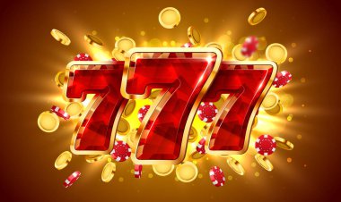Kumar makinesi büyük ikramiyeyi kazandı. 777 Büyük Kazanç konsepti. Kumarhane ikramiyesi.