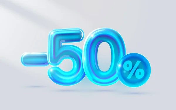 Blue 50 off sale banner, light neon flyer, retro label. Vektor — Stockvektor