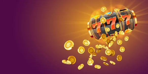 A máquina de fenda de ouro ganha o total de apostas num jogo. 777 Conceito de grande vitória. Jackpot do casino. — Vetor de Stock