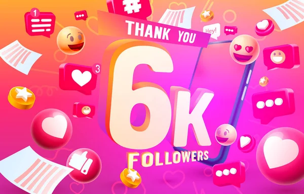 Спасибо, followers peoples, 6k online social group, happy banner celebrate, Vector — стоковый вектор