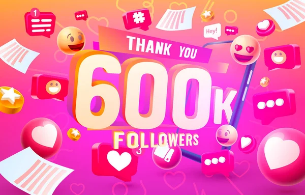 Спасибо подписчикам peoples, 600k online social group, happy banner celebrate, Vector — стоковый вектор