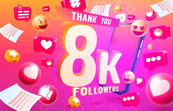 Σας ευχαριστώ followers λαοί, 8k σε απευθείας σύνδεση κοινωνική ομάδα, ευτυχισμένη banner γιορτάσουν, Vector — Διανυσματικό Αρχείο