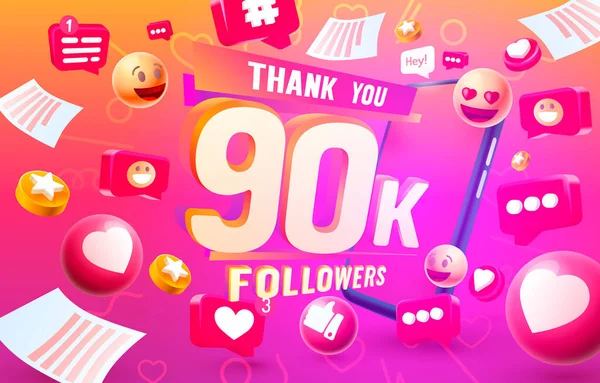 Děkuji vám následovníci národy, 90k online sociální skupina, šťastný prapor slavit, Vektor — Stockový vektor