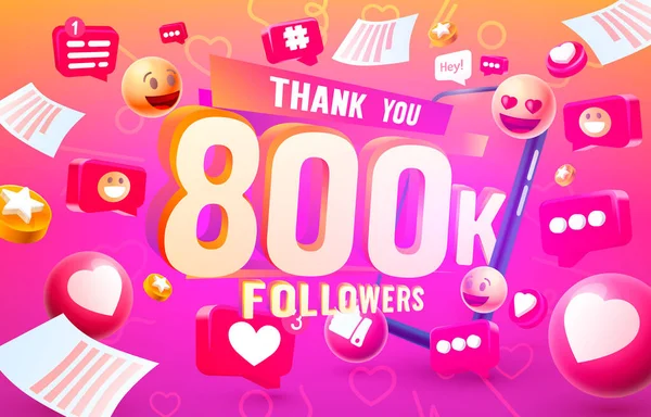 Obrigado seguidores povos, 800k grupo social online, feliz banner comemorar, Vector —  Vetores de Stock