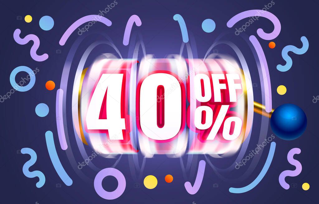 Up To 40 off sale banner, promotion flyer, Slots label. Vector