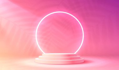 Işıklı sahne podyumu, ödül için sahne podyumu sahnesi, dekor unsuru arka planı. Vektör