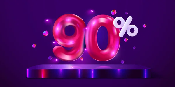 90% kedvezmény. Kedvezményes kreatív kompozíció. Mega eladó neon banner. — Stock Vector