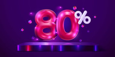 Yüzde 80 indirim. Yaratıcı kompozisyon indirimi. Mega satışı neon pankartı.