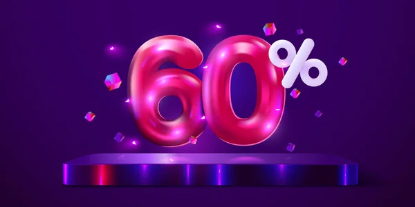 60 percento di sconto. Sconto composizione creativa. Mega vendita banner al neon. — Vettoriale Stock