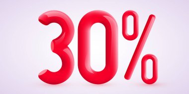 Yüzde 30 indirimli. Yaratıcı kompozisyon indirimi. Dekoratif konfetiyle 3D satış sembolü. Satış afişi ve poster. Vektör illüstrasyonu.