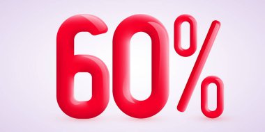 Yüzde 60 indirimli. Yaratıcı kompozisyon indirimi. Dekoratif konfetiyle 3D satış sembolü. Satış afişi ve poster.