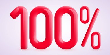 Yüzde yüz indirimli. Yaratıcı kompozisyon indirimi. Dekoratif konfetiyle 3D satış sembolü. Satış afişi ve poster.