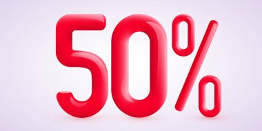 Yüzde 50 indirim. Yaratıcı kompozisyon indirimi. Dekoratif konfetiyle 3D satış sembolü. Satış afişi ve poster.