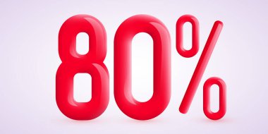 Yüzde 80 indirim. Yaratıcı kompozisyon indirimi. Dekoratif konfetiyle 3D satış sembolü. Satış afişi ve poster.