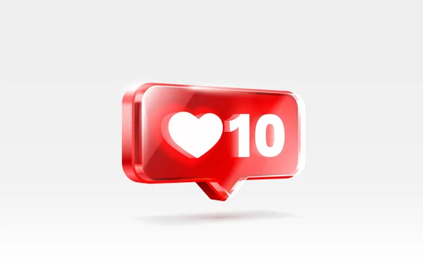 Heart 10 like icon, sign follower 3d banner, love post social media. Vector — Stock Vector