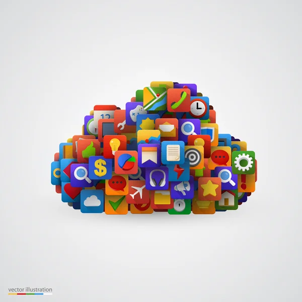 Cloud con molte icone delle applicazioni . — Vettoriale Stock