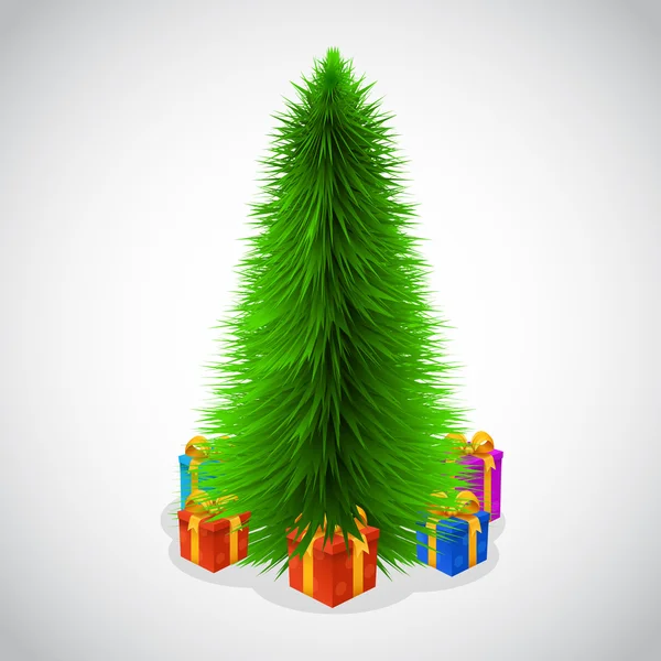 Beautiful christmas tree and presents. — Stock Vector