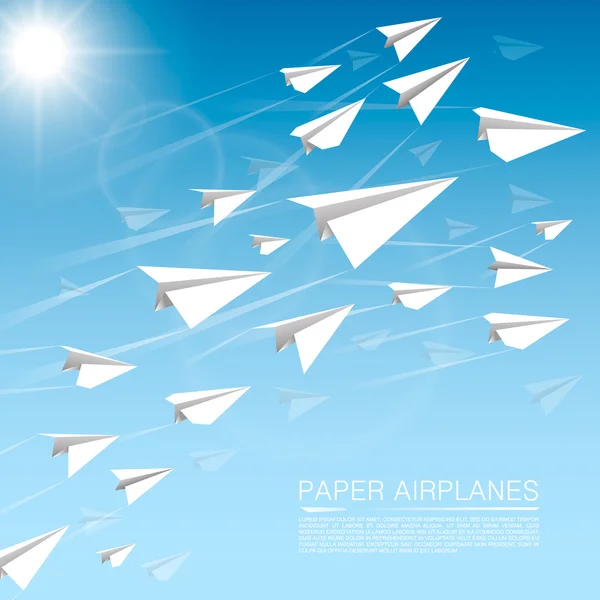 Aviones de papel volador — Vector de stock