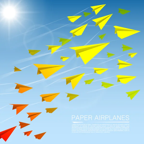 Vliegende papier vliegtuigen — Stockvector