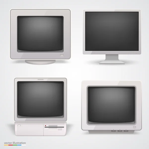 Set of retro computers. Vector — Stock Vector