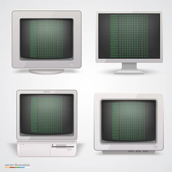 Set of retro computers. Vector — Stock Vector