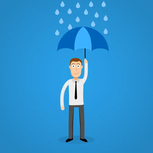 Business man in rain with umbrella. — Stock Vector