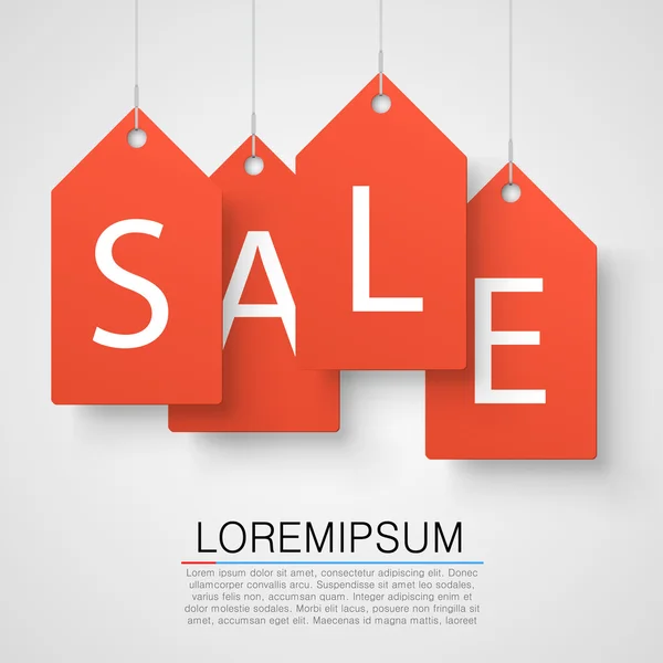 Four large orange tags with the word sale. Vector — Stock Vector