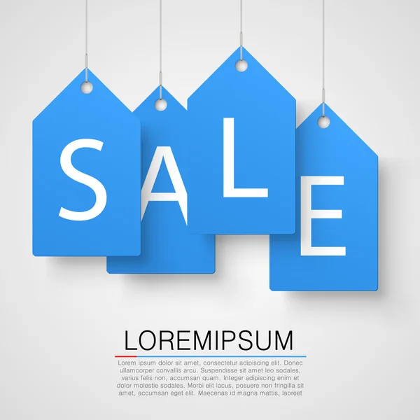 Four large blue tags with the word sale. Vector — Stock Vector