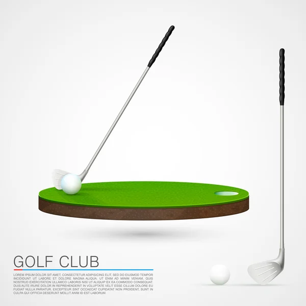 Golf club and ball in grass — Stock Vector