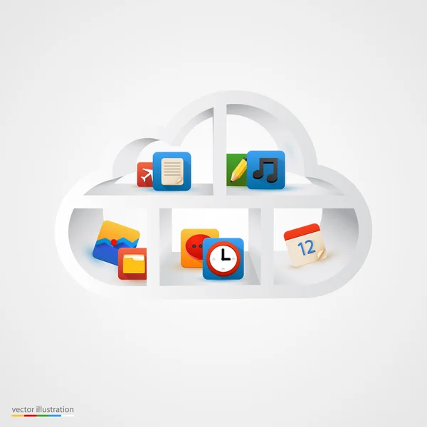 White cloud shelf with icons. — Stock Vector