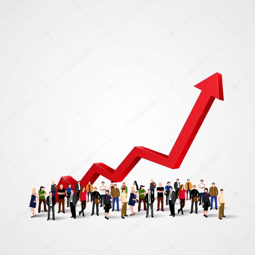 Growth chart and progress in people crowd.