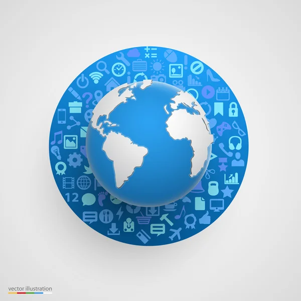 Globo mundial com ícones de aplicativos — Vetor de Stock