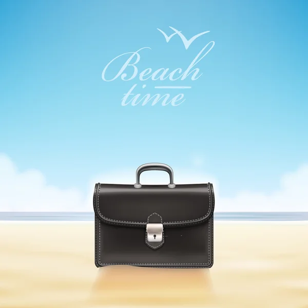 Valise d'affaires à la plage ensoleillée . — Image vectorielle