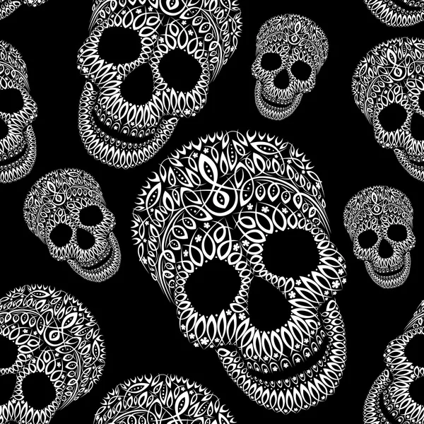 Ornamental pattern skull seamless texture — Stock Vector