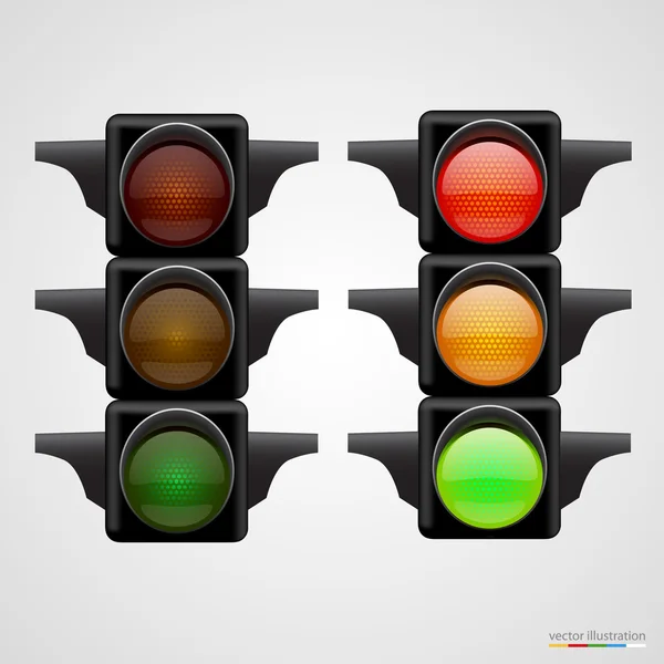 Realistic traffic lights Isolated on white — Stock Vector