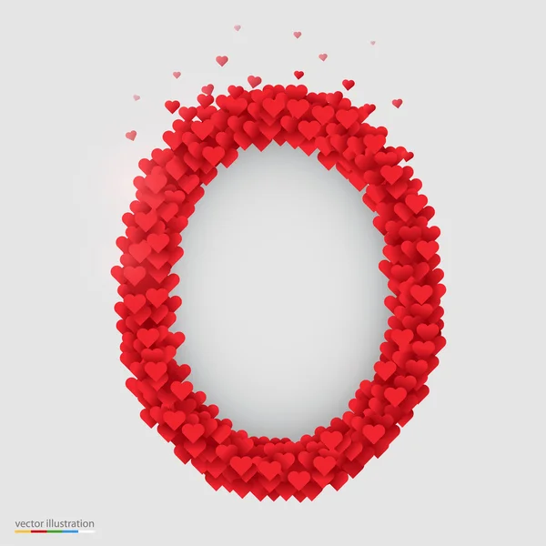 Cadre photo ovale composé de nombreux cœurs — Image vectorielle