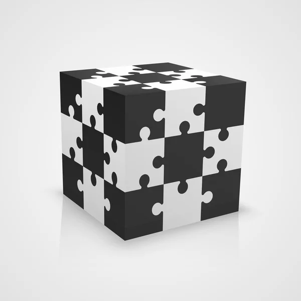 Cubo rompecabezas blanco y negro — Vector de stock