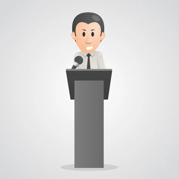 Person speaks into microphone podium — Stock Vector