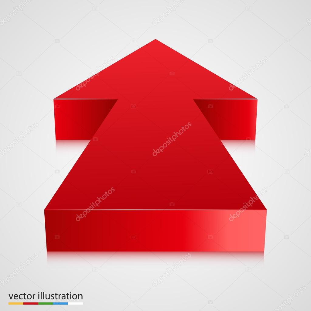 Red 3d arrow pointing towards