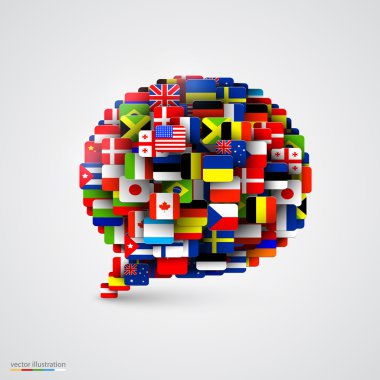 World flags in form of speech bubble clipart