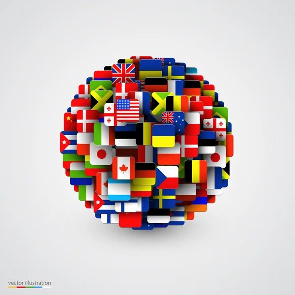 Banderas del mundo en forma de esfera . — Vector de stock