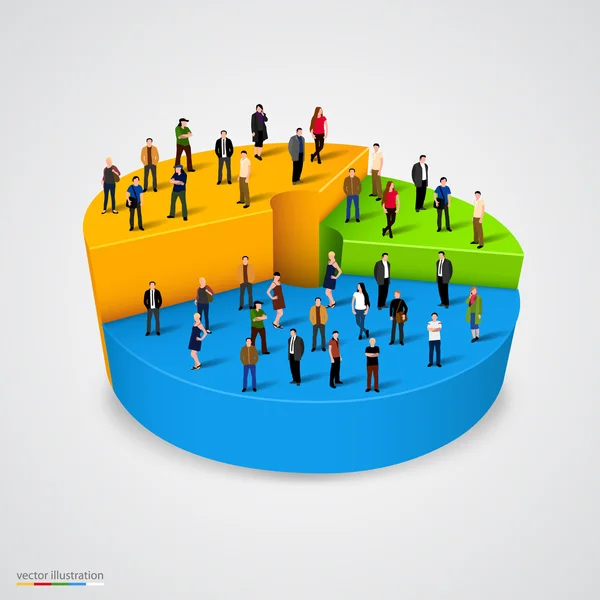 Mucha gente de pie en el gráfico circular — Vector de stock