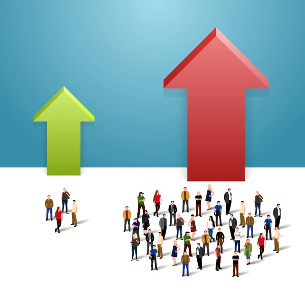 Gráfico de crescimento e progresso na multidão de pessoas — Vetor de Stock