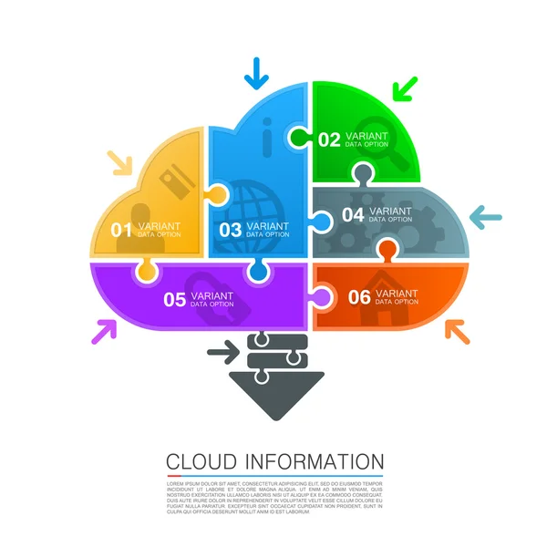 Dati cloud con icone puzzle — Vettoriale Stock