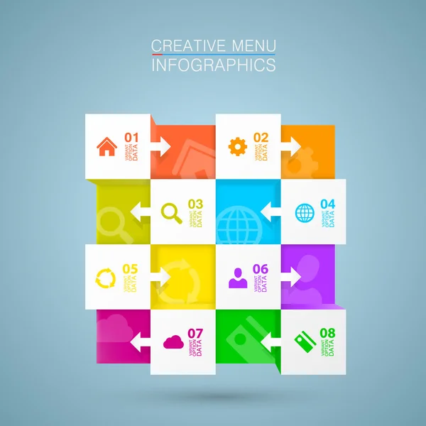 Icone del menu quadrato per infografica — Vettoriale Stock