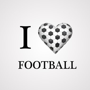 Futbol, seviyorum kalp işareti ile yazı tipi.