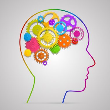 Head with gears in brain clipart