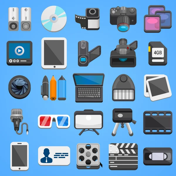 Icono plano conjunto de fotos de vídeo. Vector — Vector de stock