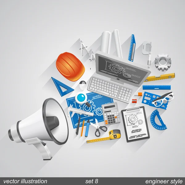 Megaphone engineer style set 8 — Stock Vector